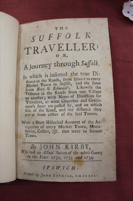 Lot 2421 - John Kirby -Suffolk Traveller, 1735 1st edition, 205 pages, rebound with polished calf and marbled card.