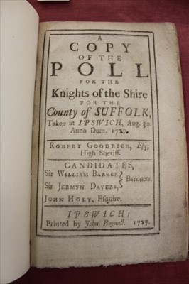 Lot 2422 - A Copy of the Poll for the Knights of the Shire for the County of Suffolk taken at Ipswich, 1727, modern marbled boards