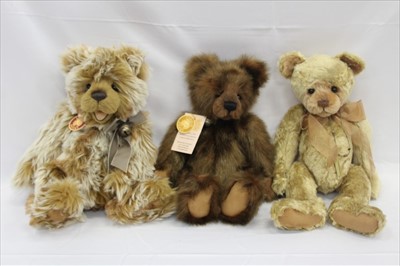 Lot 2773 - Teddy bear collection of Charlie bears including Seth, Hudson, Bob, Paddywack, Chip, Anniversary Daniel, Perry, Nik Nak, Ragsy, Bentley. All with tags.