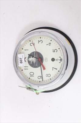 Lot 607 - Cold War Era Soviet Russian Marine bulkhead clock, with Arabic numerical dial with red star and anchor markings, dial approx 17cm in diameter