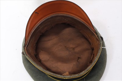 Lot 545 - Second World War Nazi Wehrmacht Officers Cap, with yellow piping, and brown leather headband to interior stamped Deutsches Leder