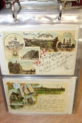 Lot 2635 - Postcards in two albums ,early Continental cards, coloured and black & white vignettes, Gruss Aus etc.