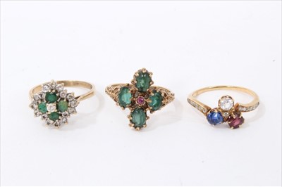 Lot 3322 - Three gold 9ct multi gem set dress rings