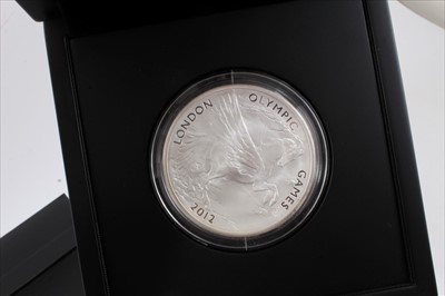Lot 254 - G.B. The Royal Mint Silver Proof 5oz coin commemorating 'The Official London - Olympic Games' £10 2012 (N.B. boxed with Certificate of Authenticity) (1 coin)