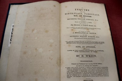 Lot 2429 - Lavenham and District - William Burkitt - The People’s Zeal Provok’t, A sermon 1680, rebound; with H. McKeon - An Enquiry into the Birthplacee...of Rev. Gurnall, Formerly Rector of Lavenham (also t...