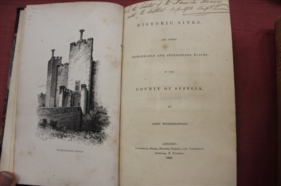 Lot 2440 - John Wodderspoon - Historic Sites...in the County of Suffolk, London 1839, pen inscription from the author  to the Editor of the Norwich Mercury, marbled boards, together with Glyde’s 1886 Diretory...