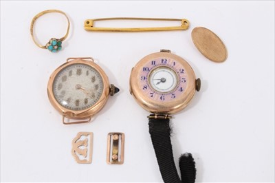 Lot 3336 - Two vintage gold 9ct watches, gold 9ct bar brooch, gold 22ct ring and other gold items