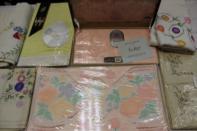 Lot 3137 - Quantity of Linen including embroidered table cloths, cut out work , crochet lace work, boxed sets etc.