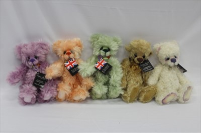 Lot 2866 - Selection of Kaycee Bears by Kelsey Cunningham including Kyra, Teacup, Clover, Roger, Trouble, Curtis, Grape, Clementine, Kiwi, Lucy Locket, Tiddles, Gina