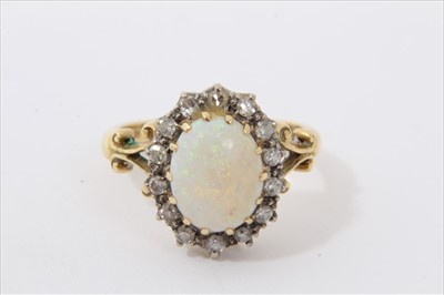 Lot 3352 - Gold 18ct opal and diamond cluster ring