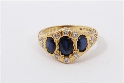 Lot 3353 - Gold 18ct sapphire and diamond ring