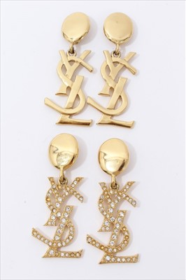 Lot 3355 - Two pairs 1980s Yves Saint Laurent gold-tone pendant ear clips