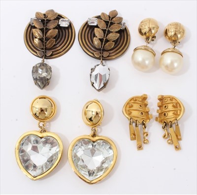 Lot 3356 - Four pairs of 1980s fashion earrings/ear clips to include Givenchy, Christian Lacroix, Ermani Bulatti and Escada (4 pairs)