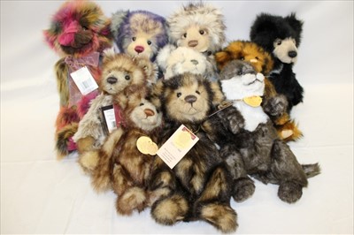 Lot 2870 - Charlie Bears selection including Rainbow, Candy, Bumblebee, Anniversary Lewis, Anniversary Diesel, Anniversary Slothy, Joe, Splish Splash, Bibble, Rhubarab Crumble. All with tags.