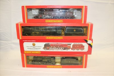 Lot 2812 - Railway Hornby 00 gauge LMS Coronation Class 4-6-2 Duchess of Sutherland R066, LMS 2-6-4T, R505, 4-4-0 'County of Cornwall' R125 2-6-2, 'Duchess of Atholl' all boxed