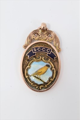 Lot 3720 - 9ct gold and enamel canary fancier’s medal