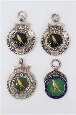 Lot 3723 - Group of four enamelled silver canary fancier’s medals