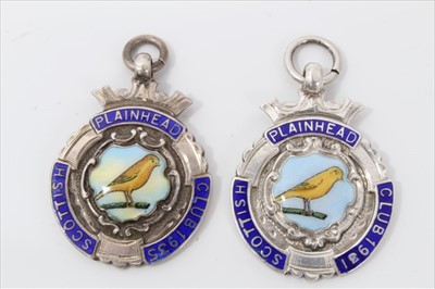 Lot 3724 - Two enamelled silver canary fancier’s medals