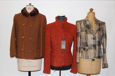 Lot 3140 - Ladies brown tweed jacket with detachable mink collar, Wool blend jacket by Madaline