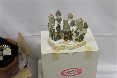 Lot 2165 - Collection of David Winter cottage ornaments, boxed, to include The Castle Wall, Pershore Mill, Christmas in Scotland and Hogmanay, and Plucked Ducks plaque (4)