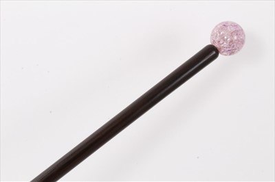 Lot 3685 - Late 19th century/early 20th century ladies slender walking stick with amethyst roundel top, 83.5cm overall length