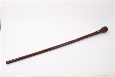 Lot 3677 - Unusual late 19th century cudgel stick with bulbous handle shaft carved with initial C.B., 93cm length