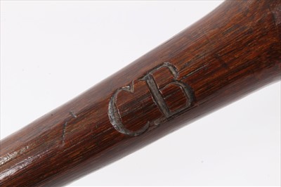 Lot 3677 - Unusual late 19th century cudgel stick with bulbous handle shaft carved with initial C.B., 93cm length