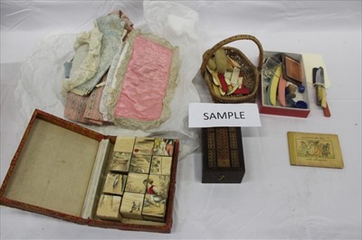 Lot 2885 - Selection of miniature and small toys including German wooden block puzzle in original box, boxed white metal brush set, doll house items, Kate Greenaway Almanack 1925,etc.  plus a small quantity o...