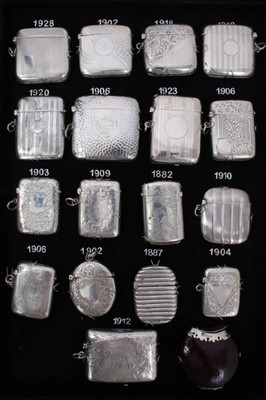 Lot 3371 - Collection seventeen late Victorian and Edwardian silver vesta cases and silver mounted nut vesta case (18)