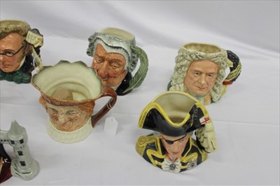 Lot 2172 - Eight Royal Doulton character jugs - The Fireman D6697, Catherine of Aragon D6643, The Lawyer D6498, Vice-Admiral Lord Nelson D6932, Schbert D7056, Dick Whittington D6375, Handel D7080 and Old King...
