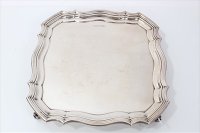 Lot 3418 - George V silver salver of shaped square form.