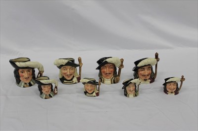 Lot 2178 - Eight Royal Doulton character jugs - D'artagnan D6764 and D6765, Aramis D6454 and D6508, Porthos D6453 and D6516, Athos D6452 and D6509