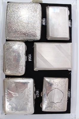 Lot 3382 - Six Edwardian and later silver cigarette cases