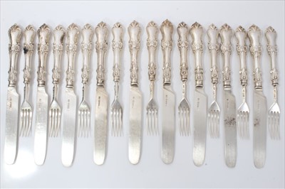 Lot 3423 - Nine pairs of Victorian silver Albert pattern dessert knives and forks (Sheffield 1867)