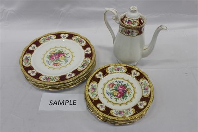 Lot 2182 - Royal Albert 'Lady Hamilton' pattern part tea and coffee service, to include coffee pot, 6 coffee cups, 5 coffee saucers, 6 tea cups and 6 tea saucers, 4 large dinner plates, 4 small dinner plates,...