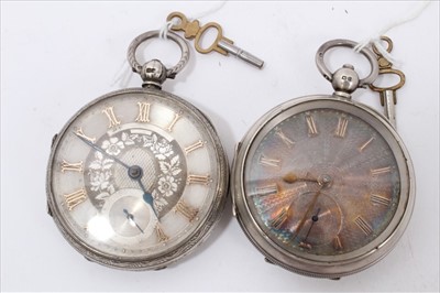 Lot 3385 - Two Victorian silver fusee pocket watches with silver and gilt dials and keywind movements (2)