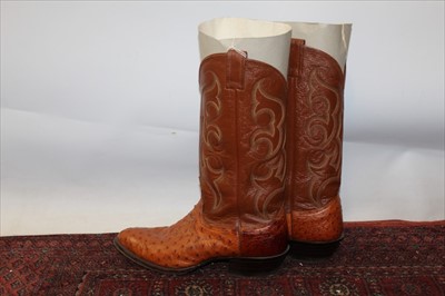 Lot 3146 - A pair of Nacona cowboy boots in ostrich skin and machine embroidered leather.