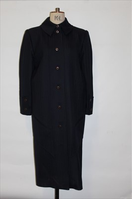 Lot 87 - Designer Louise Kennedy late 1980's Navy Blue wool coat, long length. Size 8