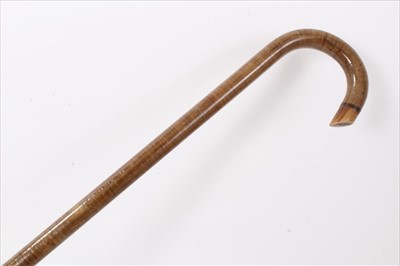 Lot 3696 - Early 20th century Officers' Service Brown walking stick with metal cane carved in leather washers with Horn mounted crook handle, 88.5cm overall length