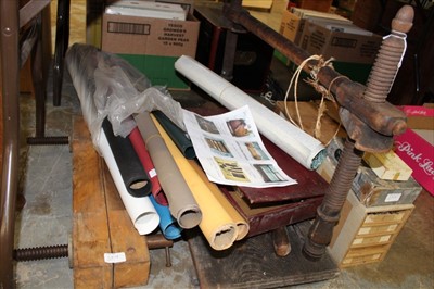 Lot 3876 - Book binding equipment including Gold Lettering Pad, Five Sets of Type, Bookbinders Lay Press etc