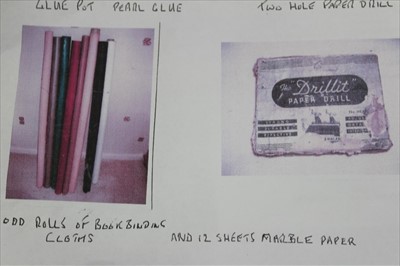 Lot 3876 - Book binding equipment including Gold Lettering Pad, Five Sets of Type, Bookbinders Lay Press etc