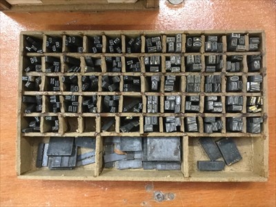 Lot 3876 - Book binding equipment including Gold Lettering Pad, Five Sets of Type, Bookbinders Lay Press etc