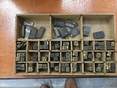 Lot 3876 - Book binding equipment including Gold Lettering Pad, Five Sets of Type, Bookbinders Lay Press etc