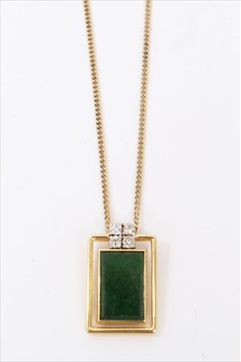 Lot 3443 - 18ct gold nephrite jade and diamond pendant on 9ct gold chain