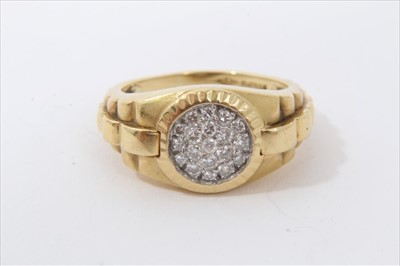 Lot 3444 - 18ct gold and diamond ring with pavé set diamonds in Rolex style setting. Finger size P1/2