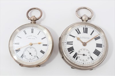 Lot 3387 - 1920s silver cased open face pocket watch signed G.Aaronson, Manchester and another retailed by H.E.Peck, London (2)