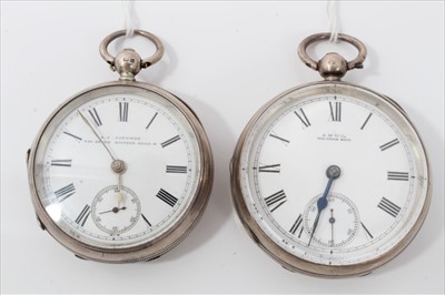 Lot 3390 - Two late Victorian silver open faced pocket watches with key wind movements