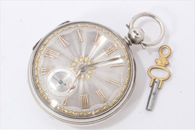 Lot 3392 - Victorian silver open face fusee pocket watch with silver and gilt dial , engraved ‘George Webb, Hill top, Wednesbury ‘, key wind movement ( HM London 1873 )