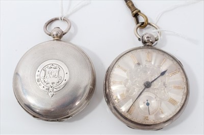 Lot 3393 - Victorian silver hunter pocket watch with fussed key wind movement signed B.Boese , Kidderminster(HM 1873) and another silver open face key wind fussed pocket watch (2)