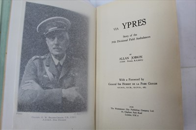 Lot 2470 - Allan Jobson - VIA YPRES, 1934, with slightly worn DW of this scarce book, author’s wife’s copy, signed by her